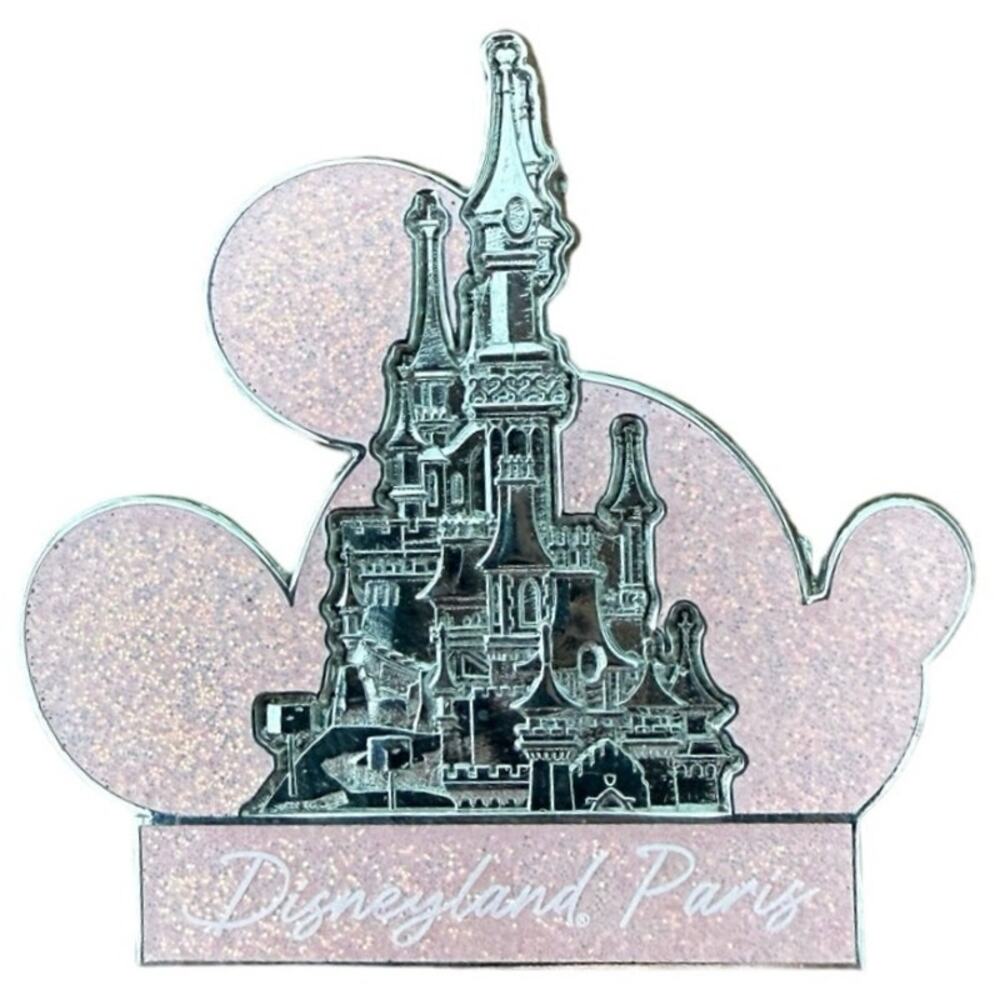 Mickey Head Icon Disney Land Paris Park Dlp 04 2023 Pink Sparkle Glitter 3D Pin